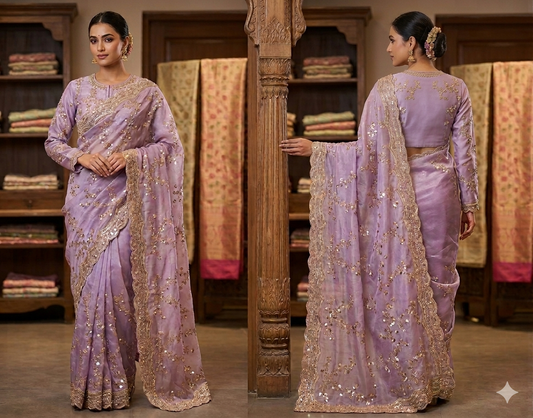 VIRAL Lilac Soft NC Moss fabric Saree with Sequin Details