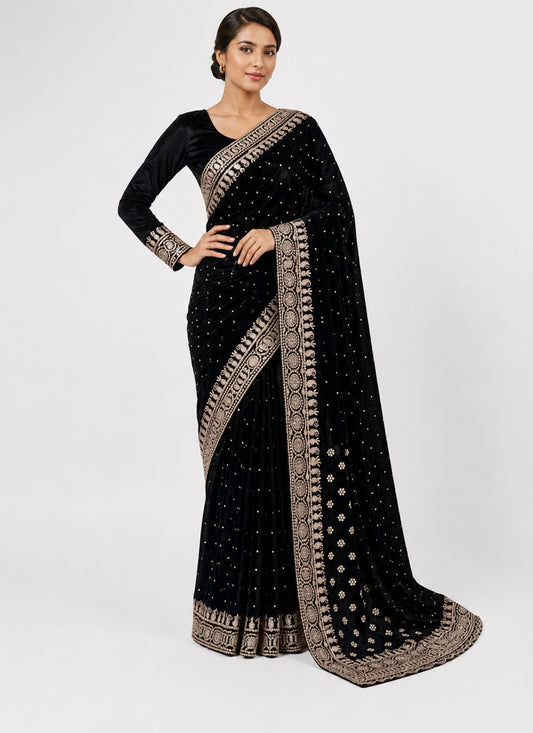 Midnight Black & Silver Scalloped Saree