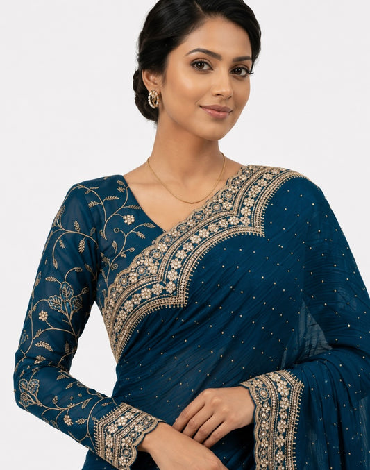 Elegant Deep Teal Saree