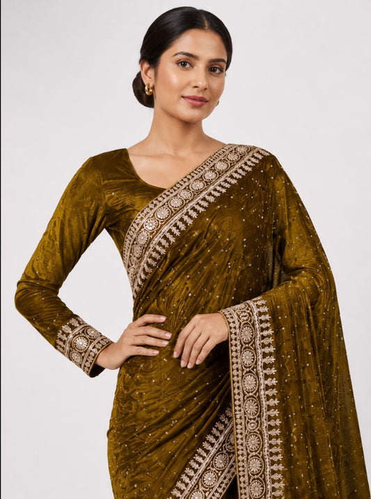 Mustard & Silver Scalloped Saree