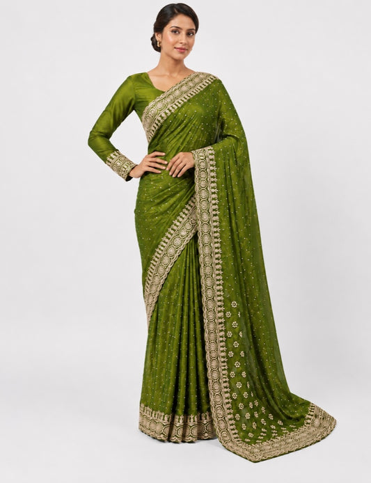 Lime & Silver Scalloped Saree