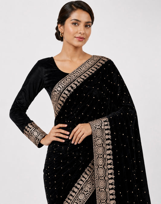 Midnight Black & Silver Scalloped Saree