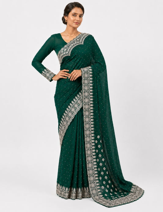 Emerald & Silver Scalloped Saree