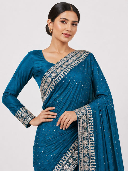 Teal & Silver Scalloped Saree