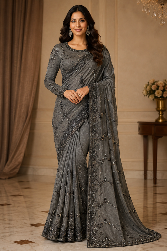 BLACK VIRAL Sequin Embellished Saree with Full Sleeve Designer Blouse