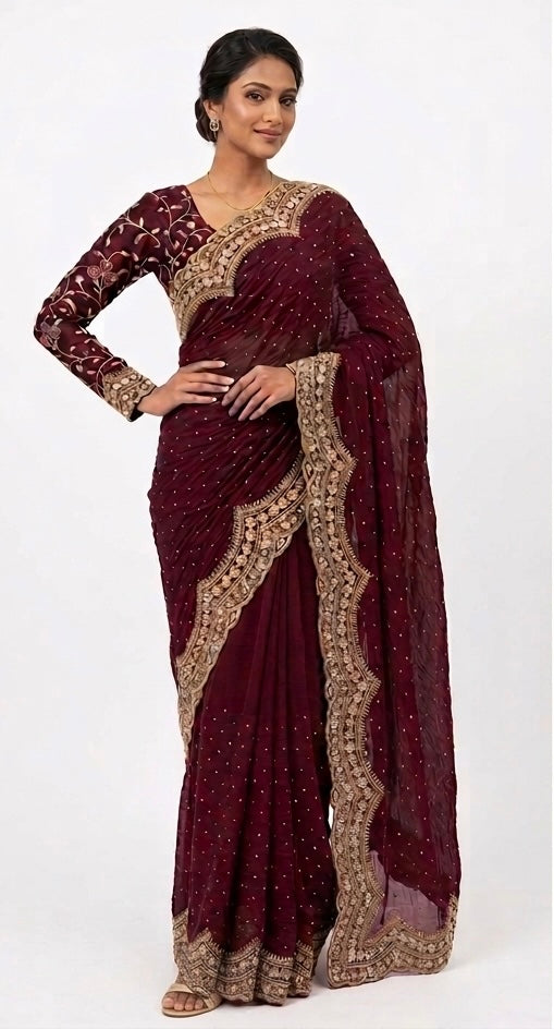 Elegant Wine Red Saree