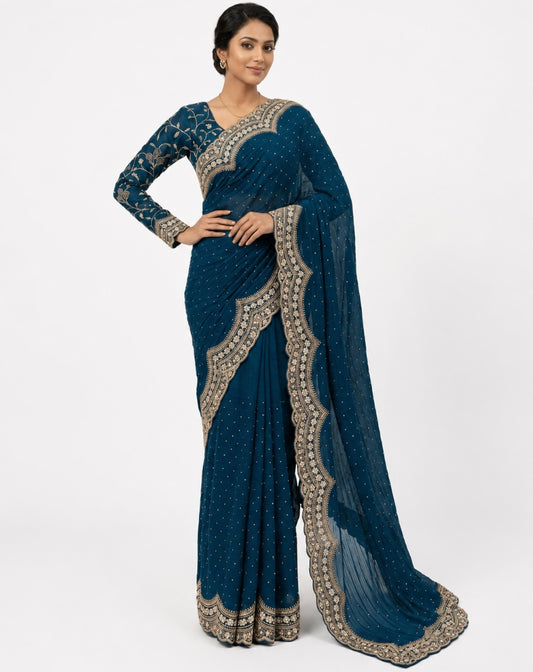 Elegant Deep Teal Saree