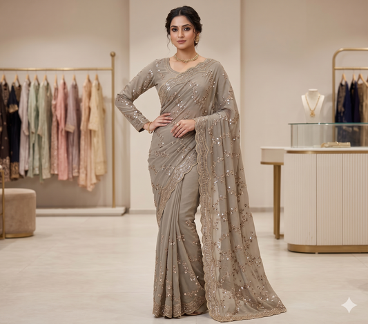 VIRAL SARE - Champagne gold with Elegant Full-Sleeve Blouse
