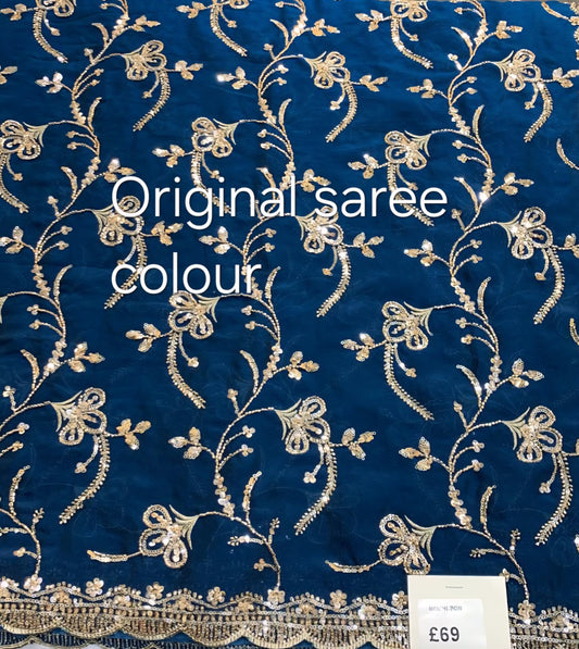 Elegant Teal Blue saree with full sleeve blouse.