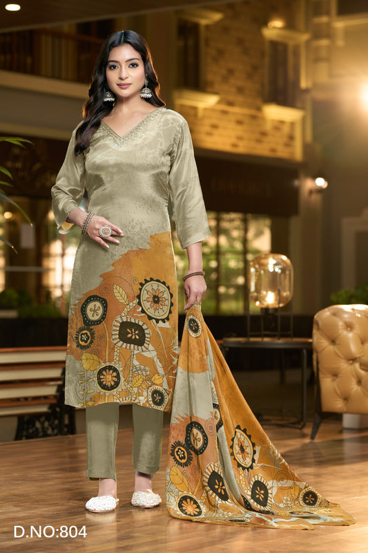 Olive & Mustard Abstract Floral 3-Piece Suit