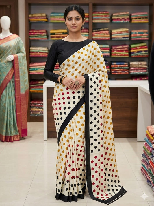 Vibrant Multicolor Polka Dot Saree