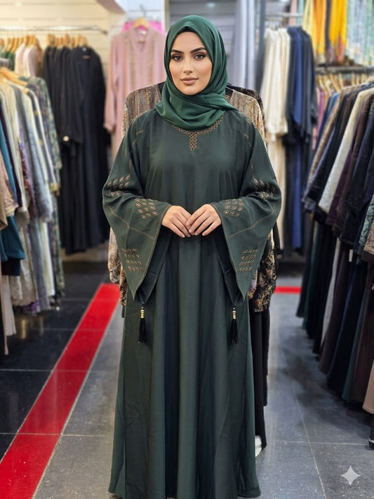 Forest Green Embellished Kimono Abaya