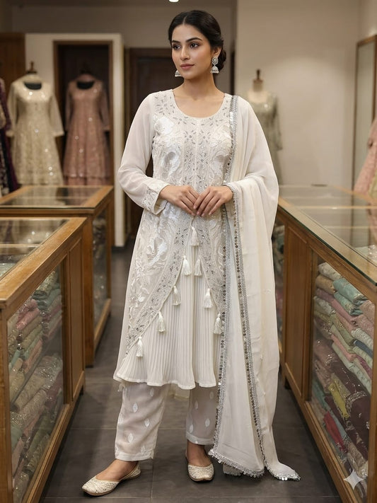 Ivory Grace Embroidered Georgette Salwar Suit