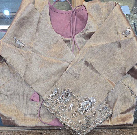 Golden Aura Pure Jacquard Saree with Embroidered Full-Sleeve Blouse