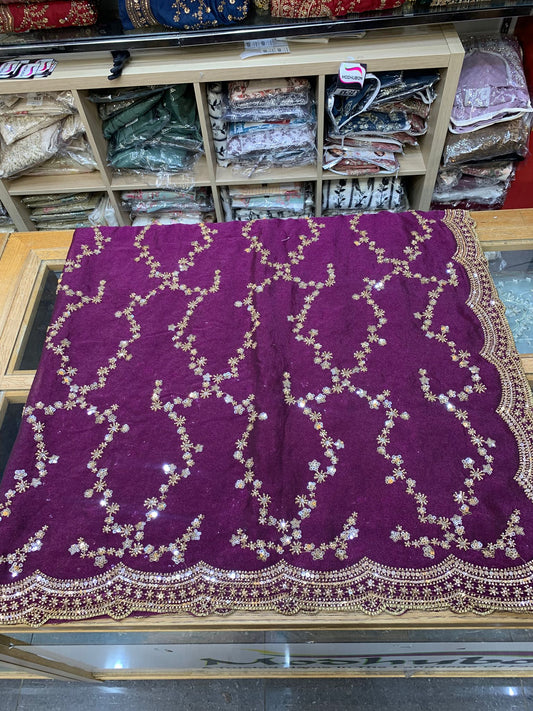 Viral Saree – Elegant Plum Purple Embroidered Saree with Full-Sleeve Blouse