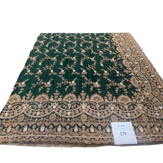 Party wear Emerald Green Embroidered Saree Set with Matching Net Scarf