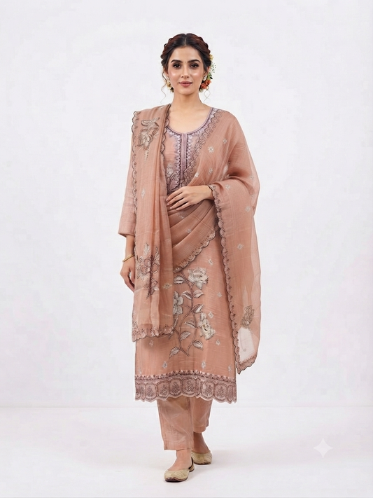 Soft organza suit with stones