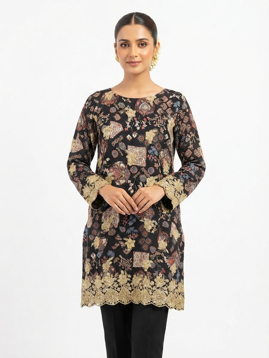 Black Floral Embroidered Kurti