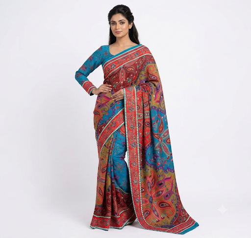 BLUE MIRROR PRINT SAREE