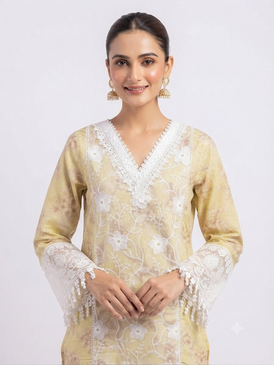 Yellow cotton lace suit