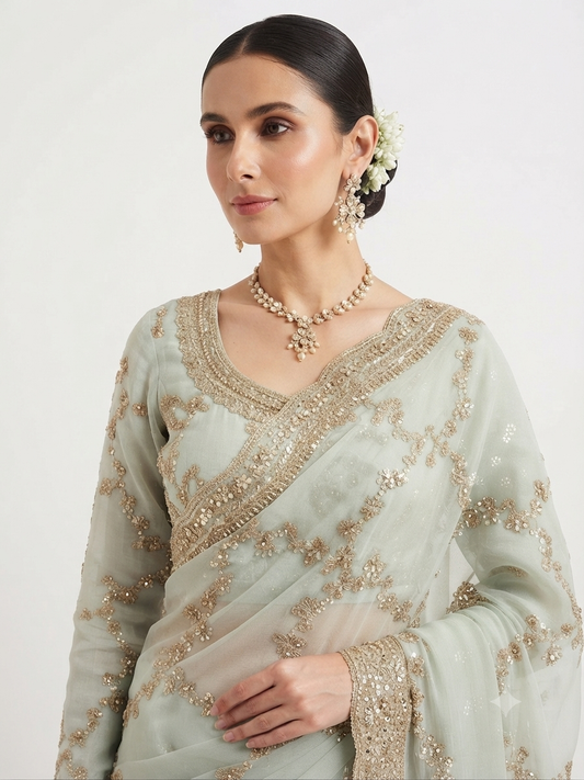 Georgett viral saree in water mint colour