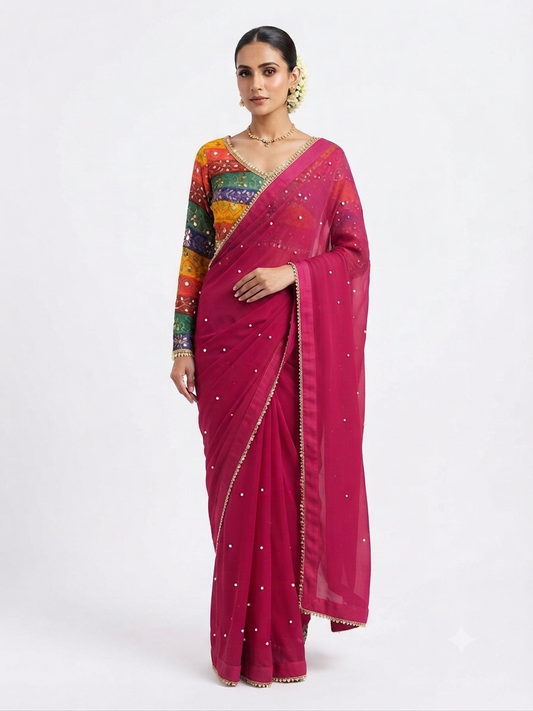 MNTY PINK MULTI BLOUSE SAREE