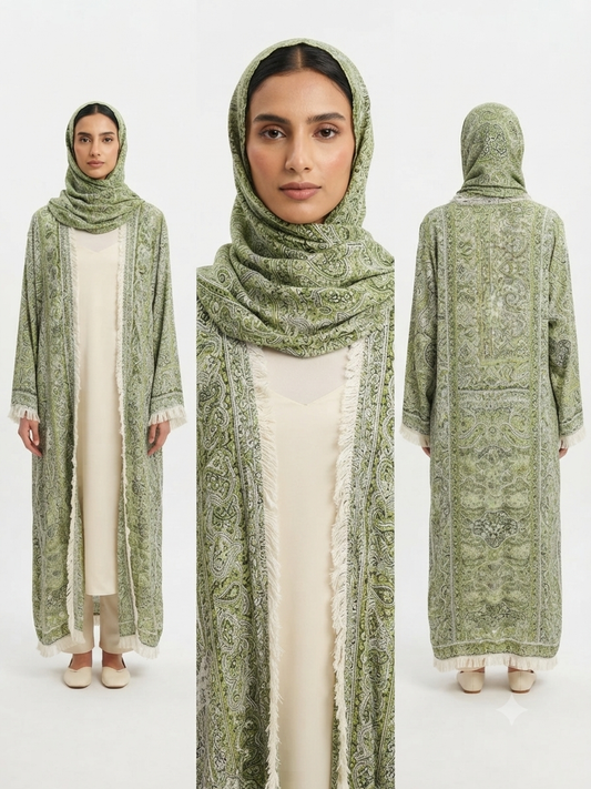 LIGHT GREEN PASHMINA ABAYA