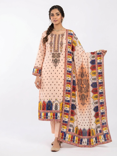 Pastel Peach Floral & Paisley 3-Piece Mirror Salwar Kameez Suit