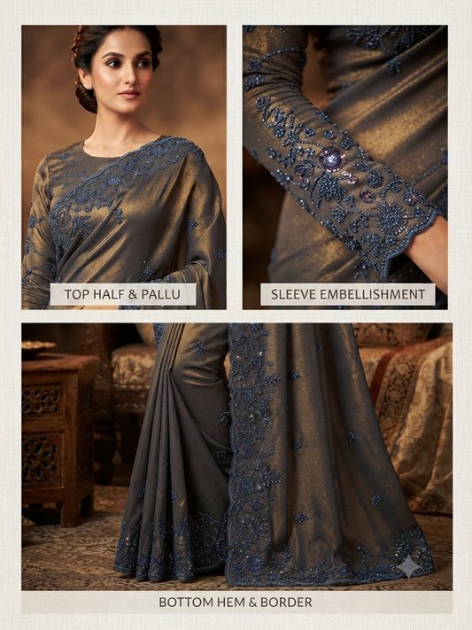 Charcoal and Blue Saree with Sequin Detail