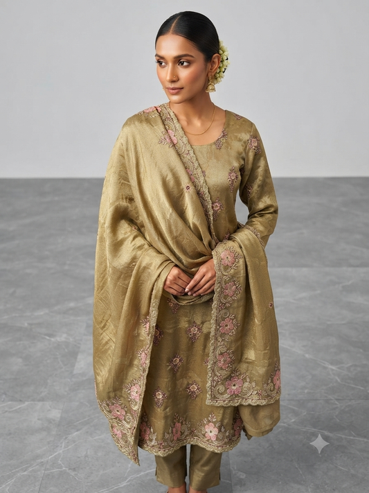 Olive Embroidered Kurta Set