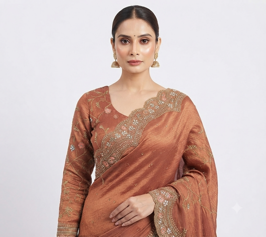 Elegant Copper Embellished Saree