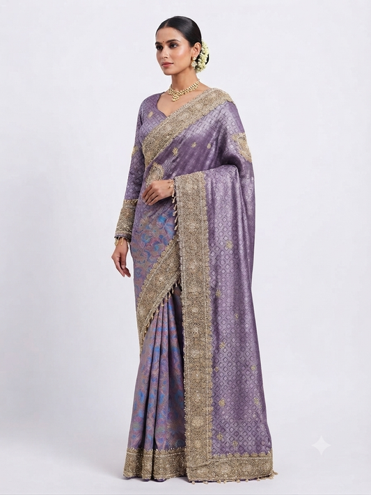 Introducing Giraff silk with readymade full sleeve blouse.