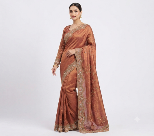 Elegant Copper Embellished Saree