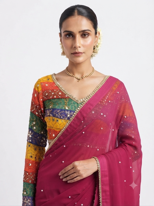 MNTY PINK MULTI BLOUSE SAREE