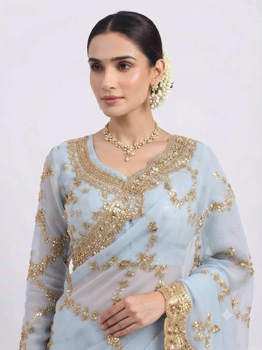 Viral saree in georgett fabric, baby blue.