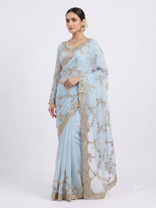 Viral saree in georgett fabric, baby blue.