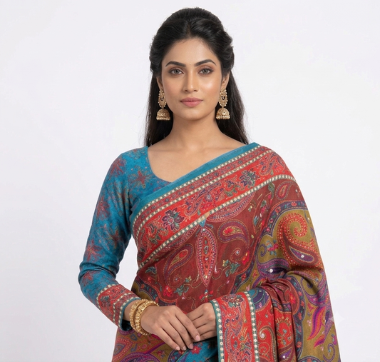 BLUE MIRROR PRINT SAREE