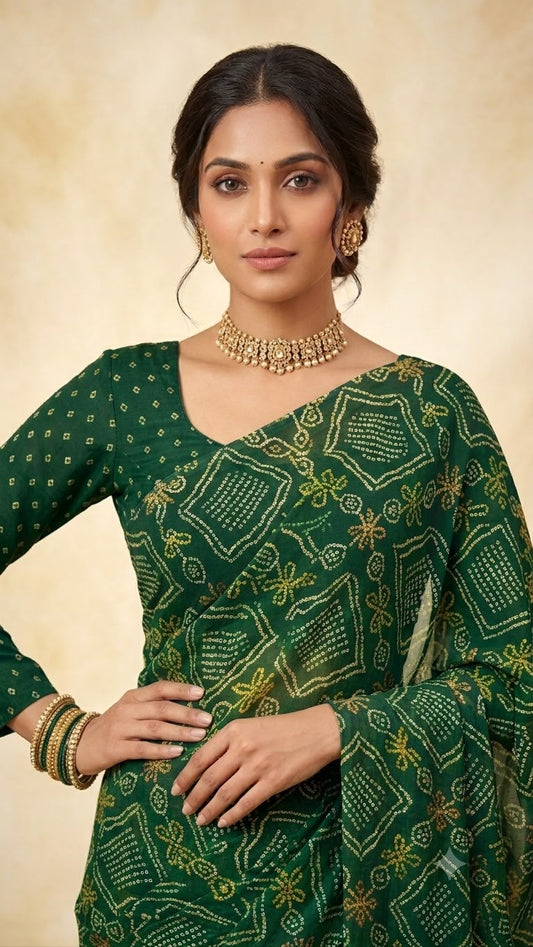 BANDNI MEHENDI SAREE GREEN