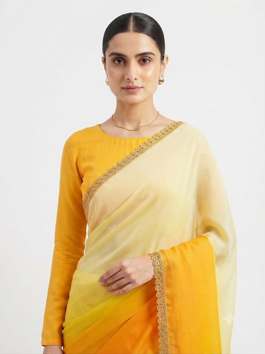 SHB - Yellow shaded saree with matching plain full sleeve blouse.