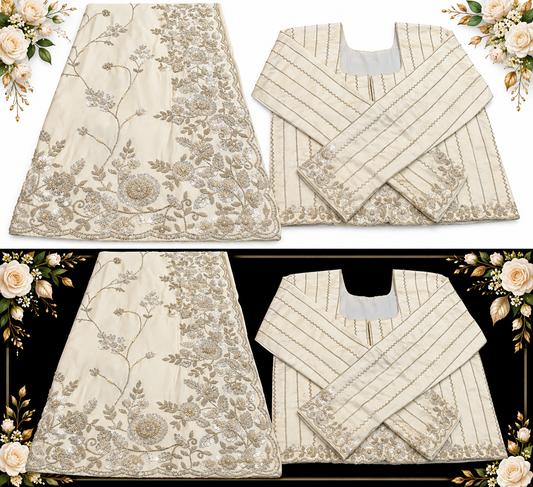 Ivory Elegance Embroidered Saree, available in any colour to order