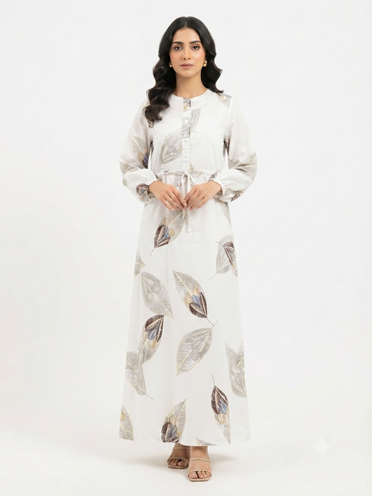 SHB - WHITE AND brown maxi dress