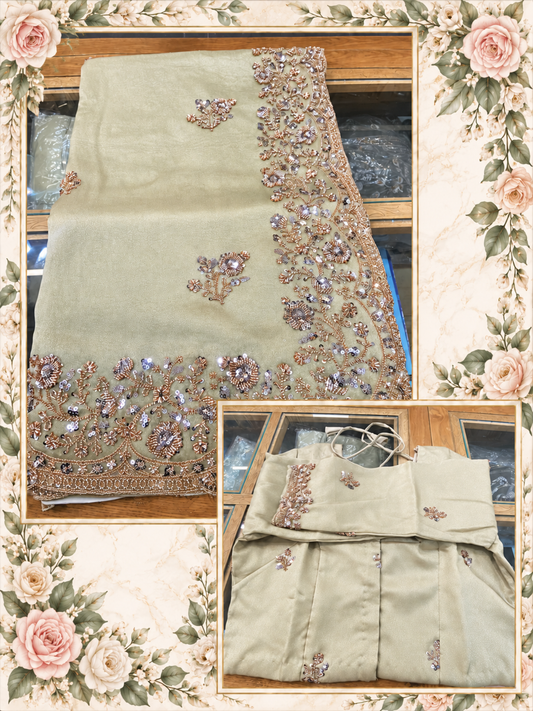 Champagne Gold Embellished Saree with Matching Full-Sleeve Blouse