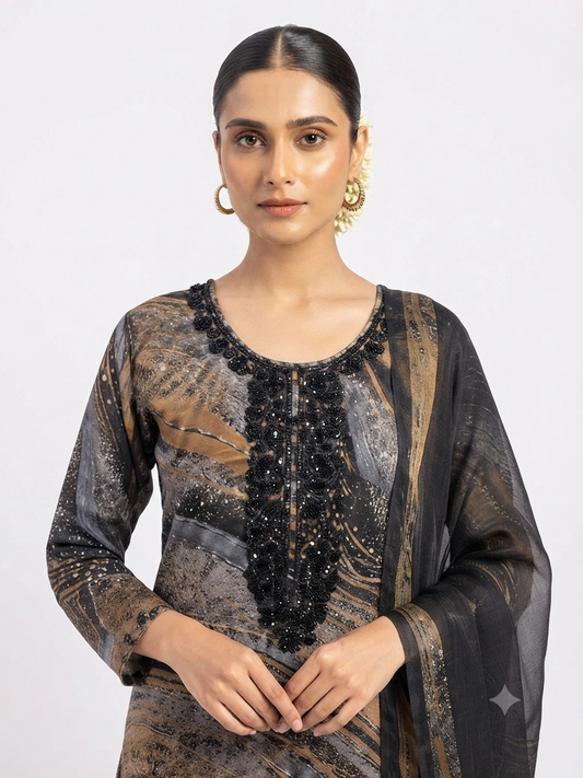 Abstract Print Embellished Suit