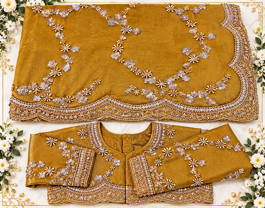 VIRAL MUSTARD ON VICHITRA SILK FABRIC