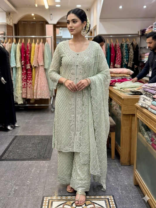 Elegant Mint Green Embroidered Salwar Kameez