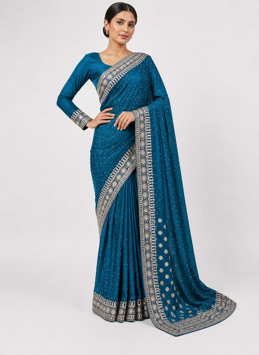 Teal & Silver Scalloped Saree