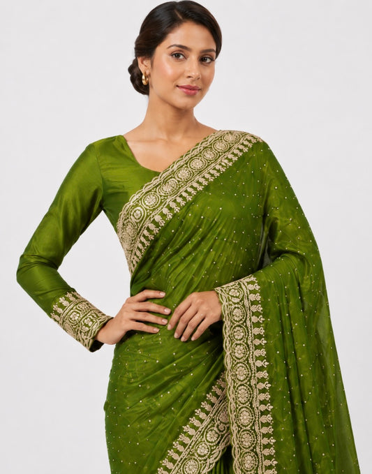 Lime & Silver Scalloped Saree