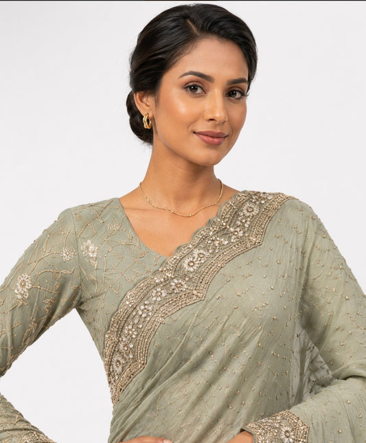 Elegant creamy sage saree