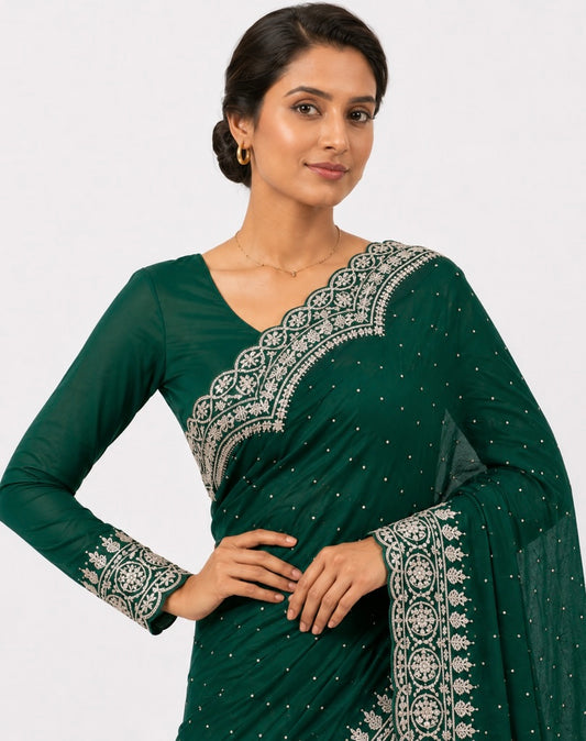 Emerald & Silver Scalloped Saree