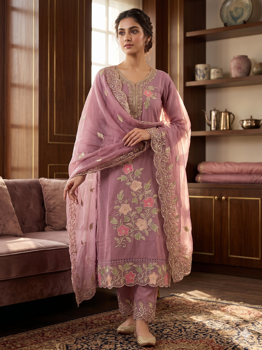 Lavender Mist Embroidered 3-Piece Suit